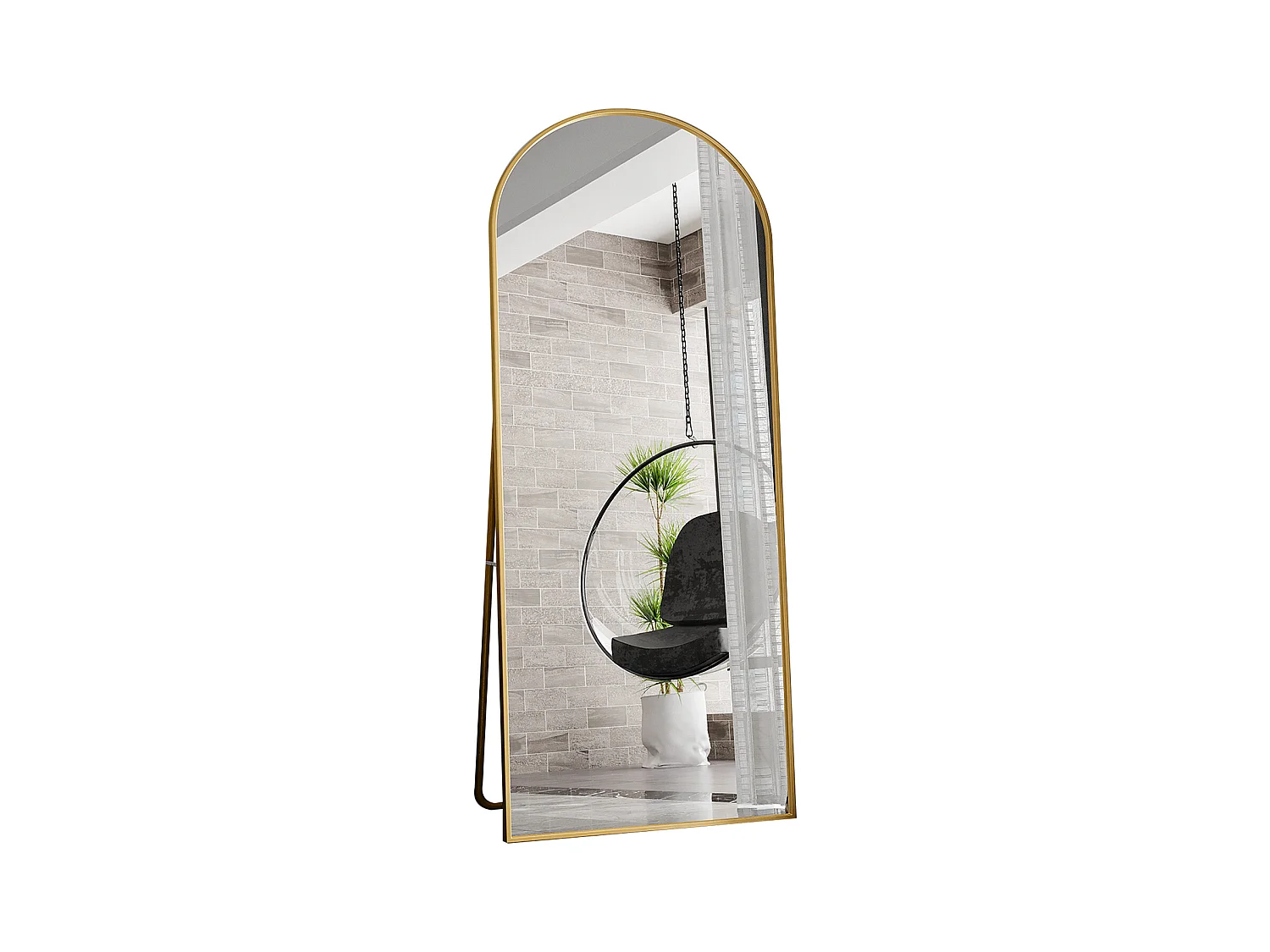 Miroir complet arqué, 180 x 80 cm, pleine longueur, monté au mur, miroir de sol, pour le salon, Doré