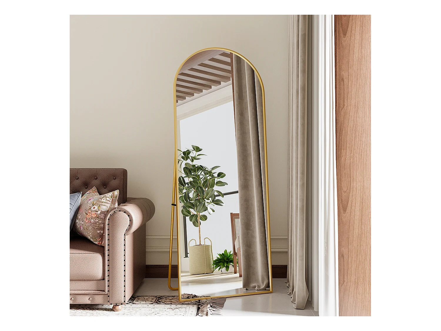 Miroir complet arqué, 165 x 60 cm, pleine longueur, monté au mur, miroir de sol, pour le salon, Doré