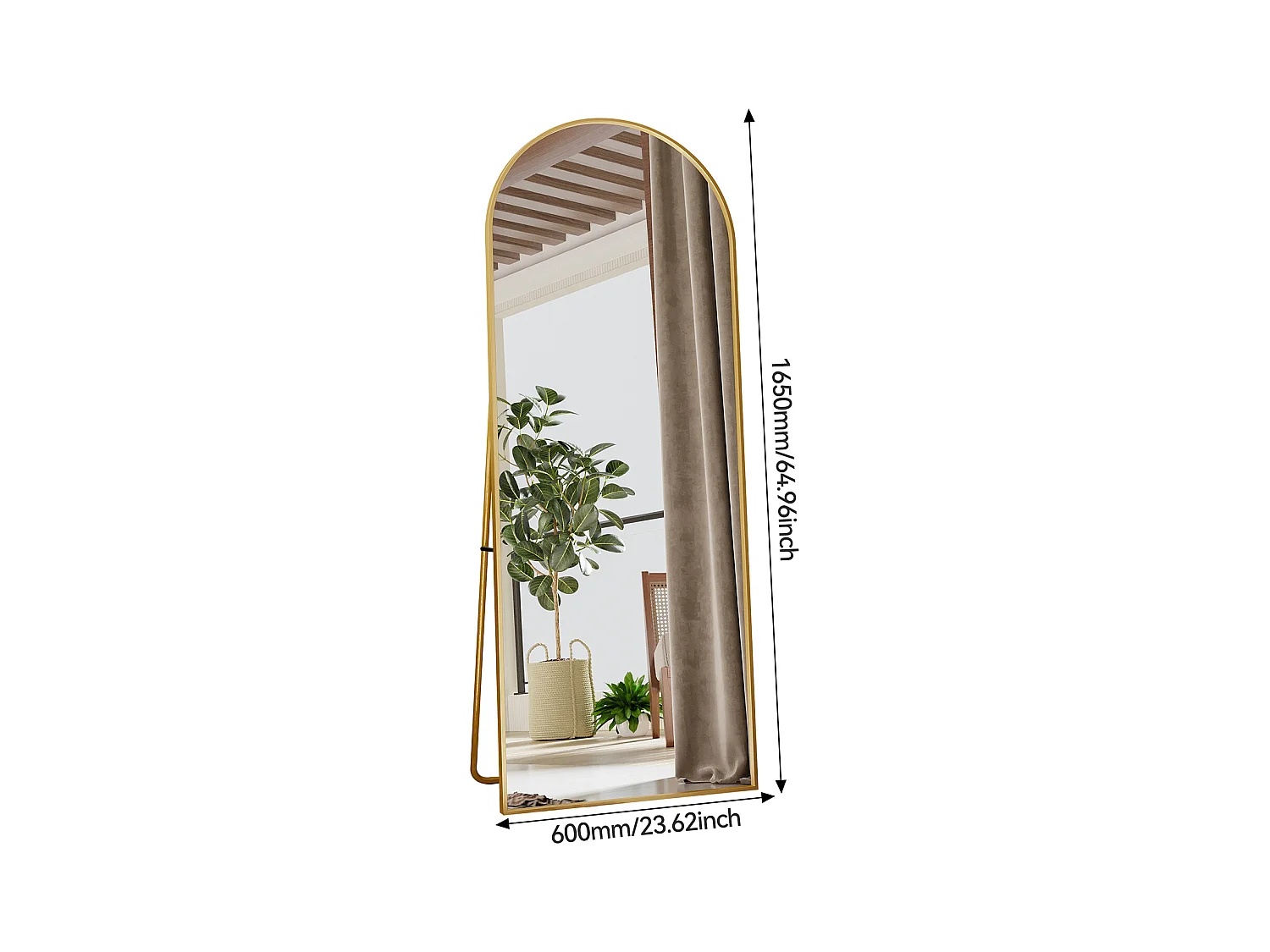 Miroir complet arqué, 165 x 60 cm, pleine longueur, monté au mur, miroir de sol, pour le salon, Doré