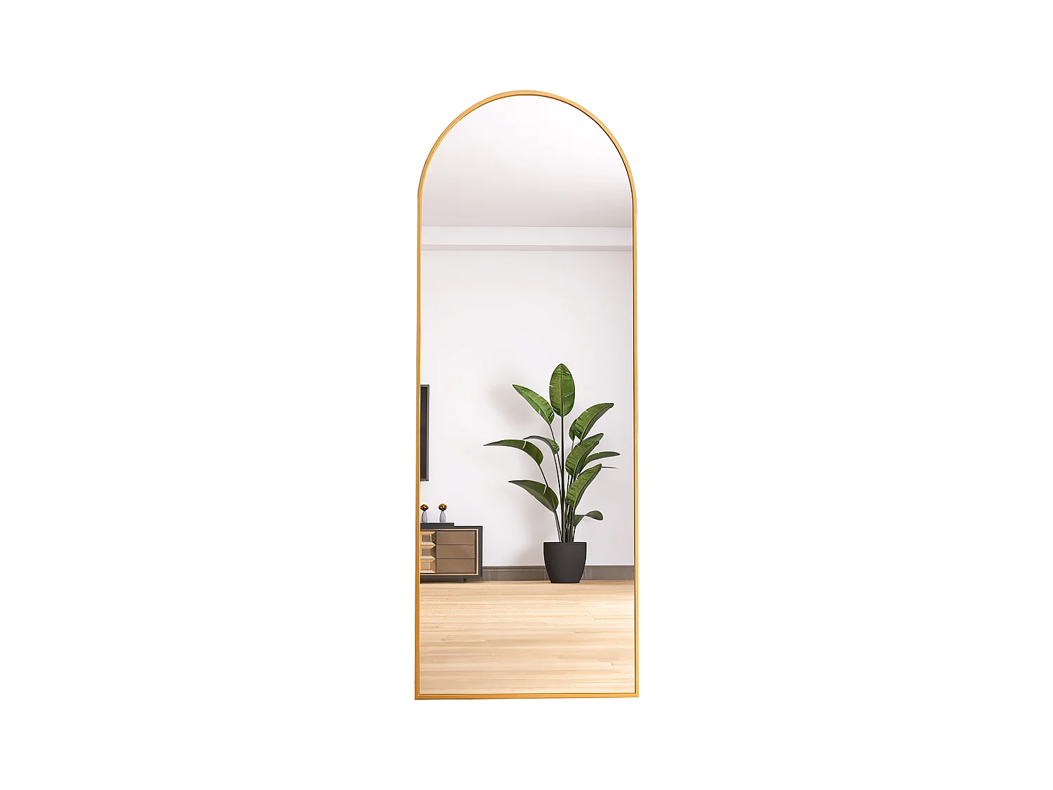 Miroir complet arqué, 165 x 60 cm, pleine longueur, monté au mur, miroir de sol, pour le salon, Doré