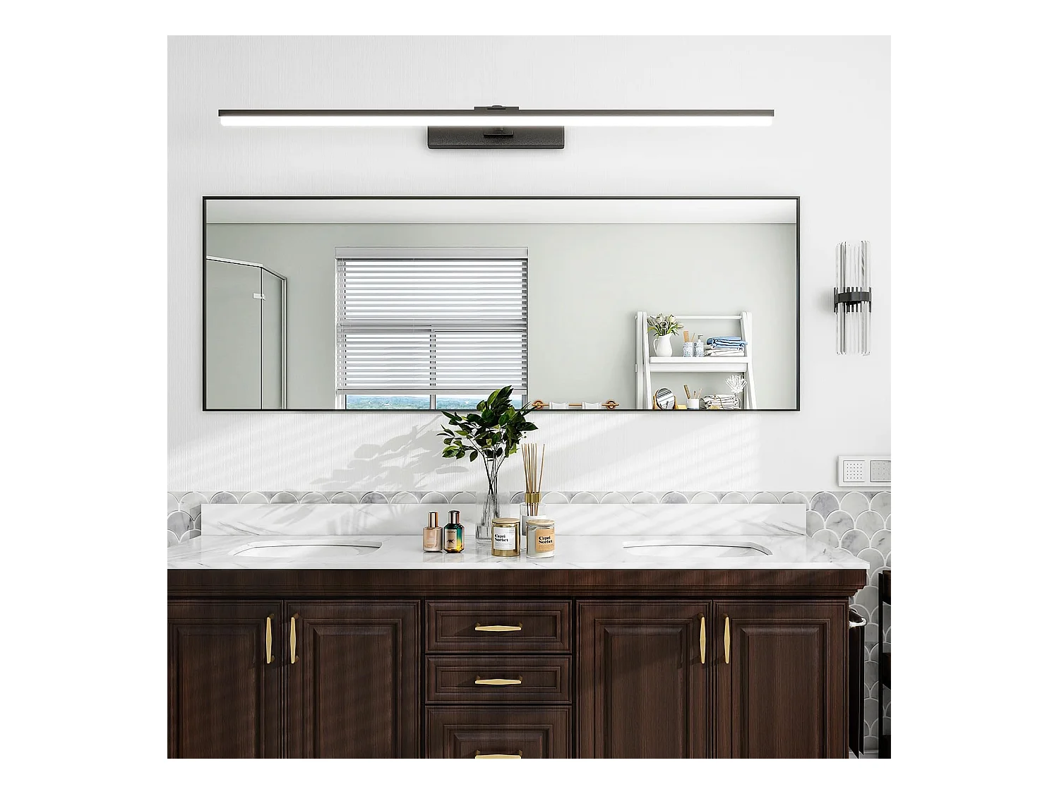 Miroir sur Pied 150x40 cm, Cadre Aluminium Noir, Miroir Mural Moderne à Poser ou Suspendre