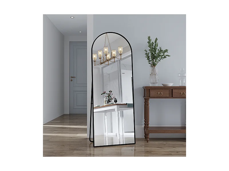 Gewölbter Ganzkörperspiegel, 162 x 53 cm, Ganzkörperspiegel, Wandmontage, Standspiegel, für Wohnzimmer, Schwarz