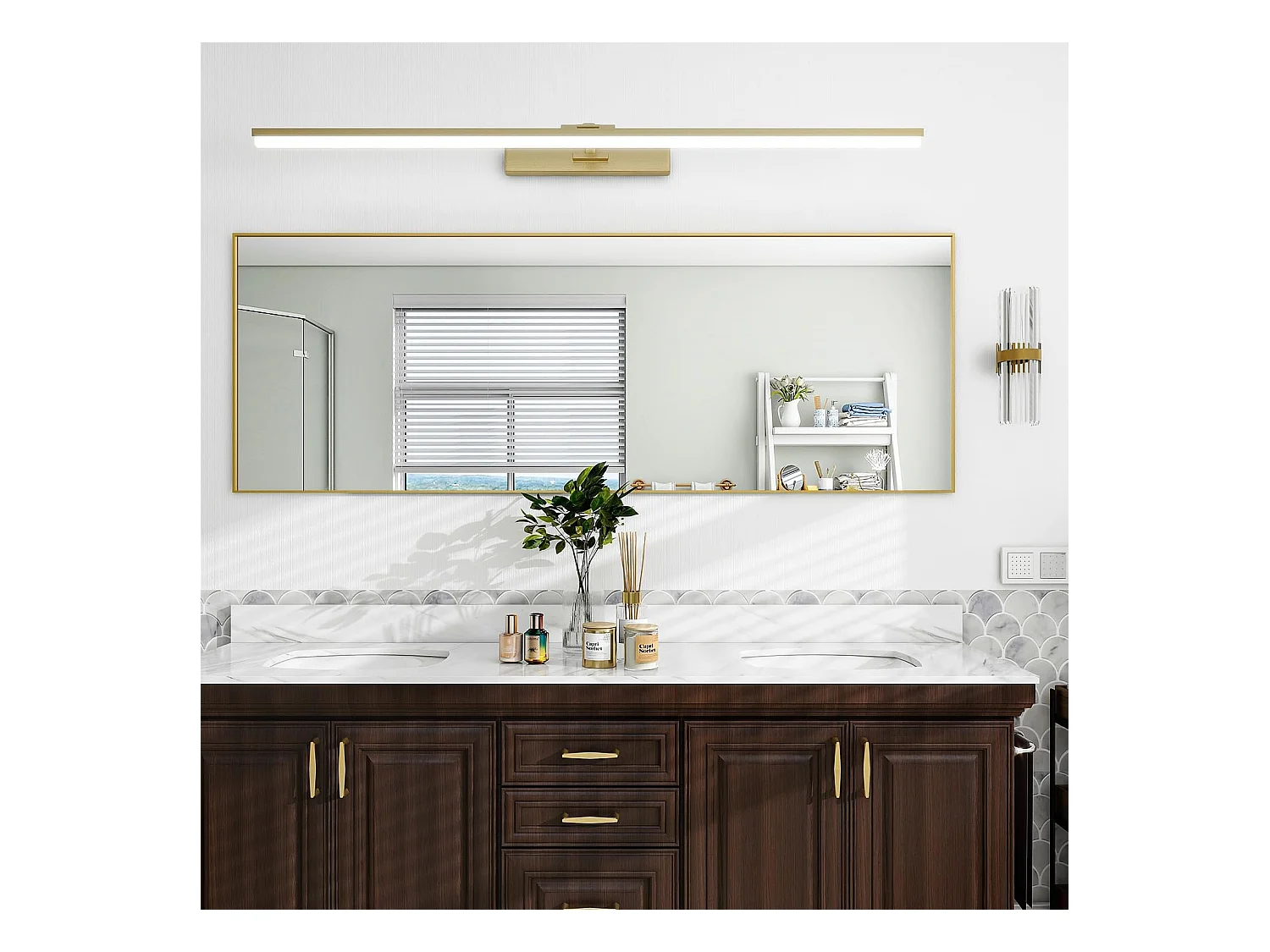 Miroir sur Pied 140x40 cm, Cadre Aluminium Doré, Miroir Mural Moderne à Poser ou Suspendre