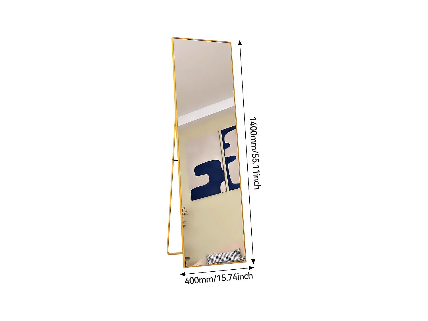 140x40 cm Standspiegel, Gold Aluminiumrahmen, Moderner Wandspiegel zum Stellen oder Aufhängen
