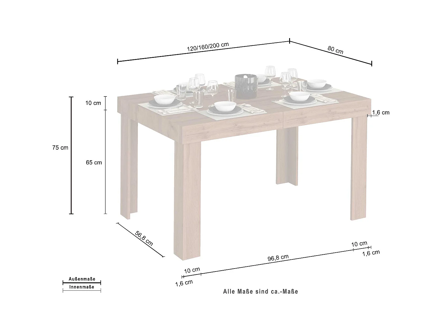 Tavolo allungabile Chronos  ideale per 4-10 persone colore rovere 120/160/200x80x75 cm
