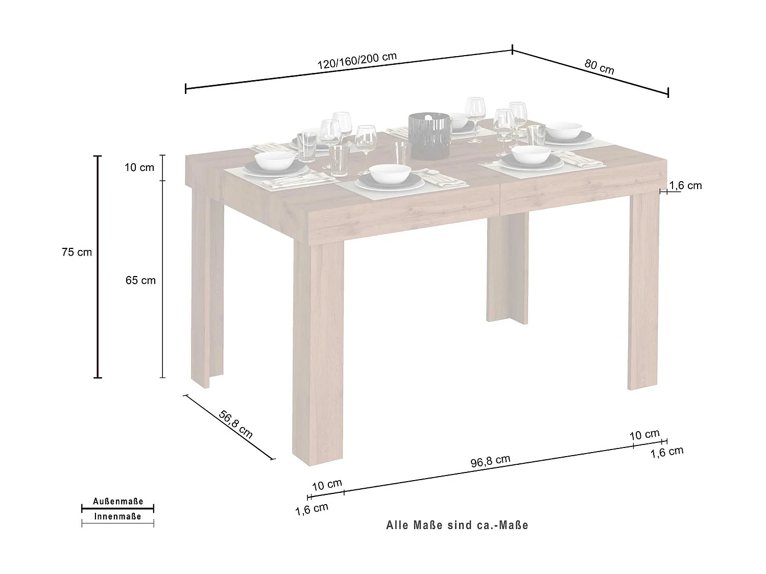 Tavolo allungabile Chronos  ideale per 4-10 persone colore rovere 120/160/200x80x75 cm