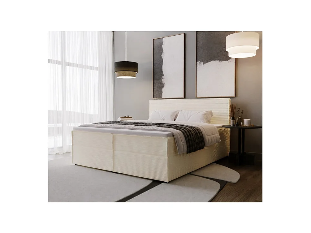 Lit double coffres Frédéric 160x200 cm velours côtelé beige