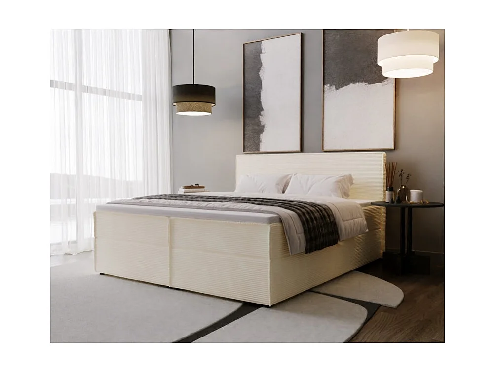 Lit double coffres Frédéric 160x200 cm velours côtelé beige