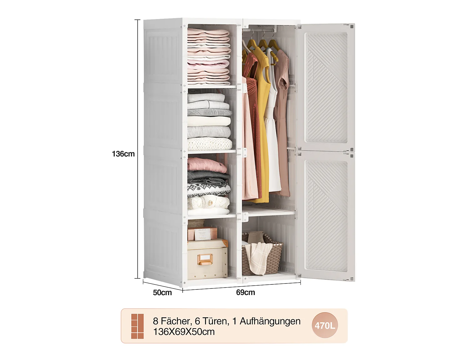 Armoire de chambre à coucher, organisateur de rangement, commode à vêtements, blanc