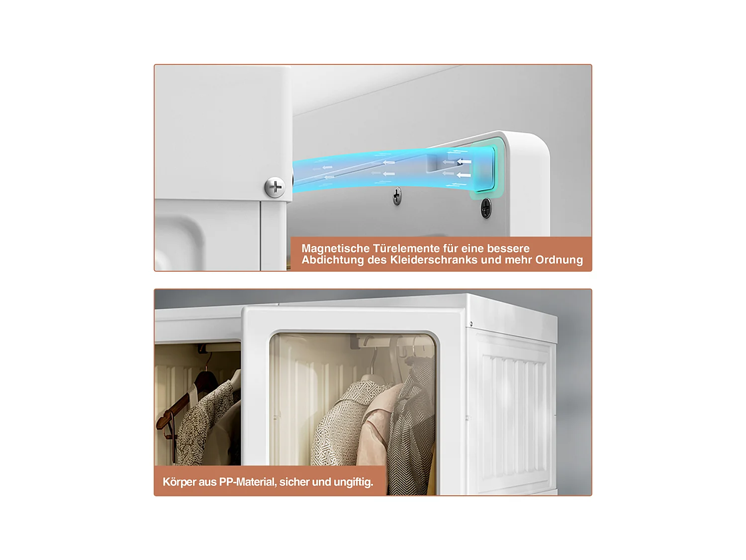 Kleiderschrank 69 x 170 x 50 cm (B x H x T) Einfacher Aufbau Kleiderschrank mit Magnettüren Weiß