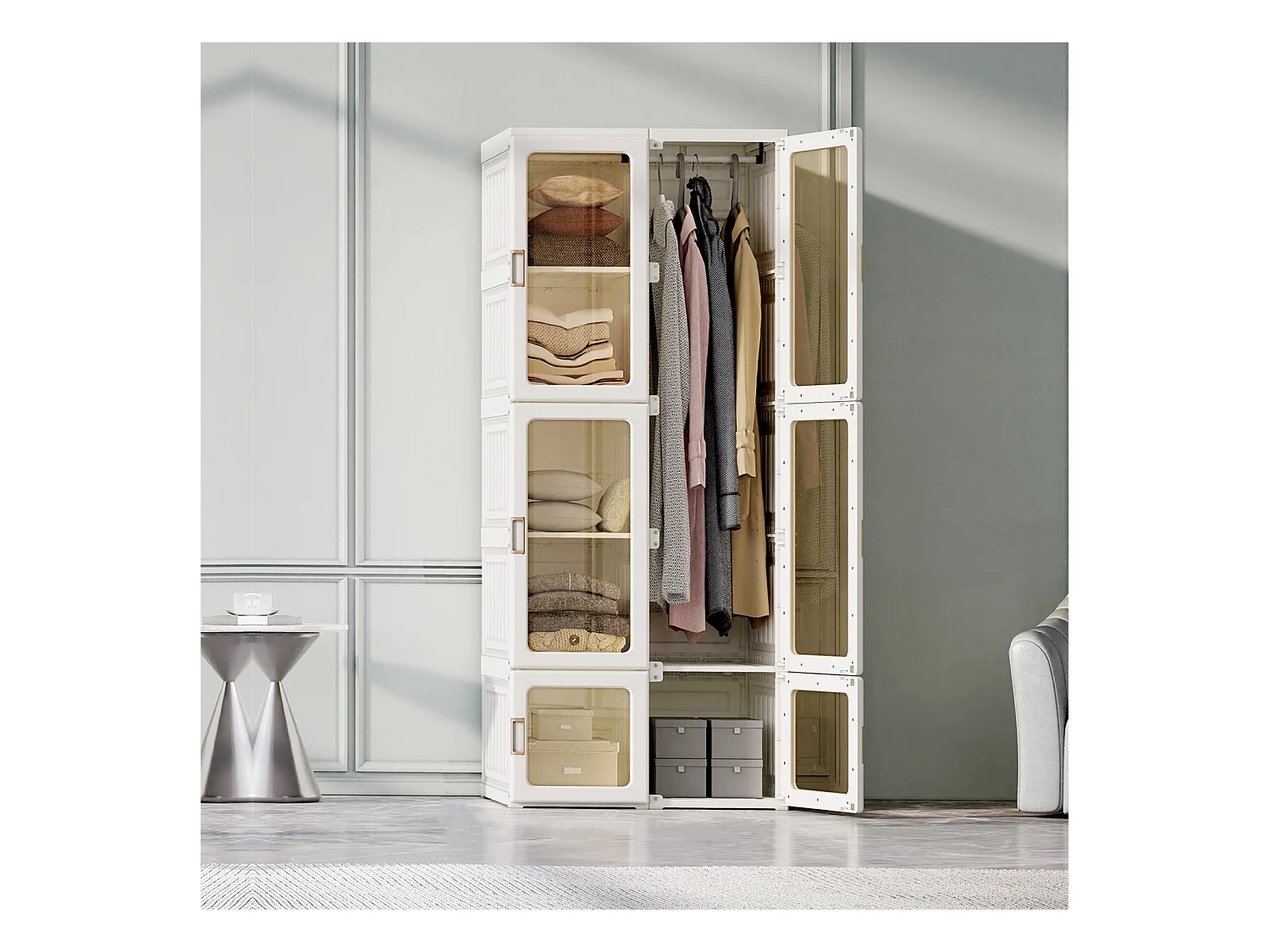 Kleiderschrank 69 x 170 x 50 cm (B x H x T) Einfacher Aufbau Kleiderschrank mit Magnettüren Weiß