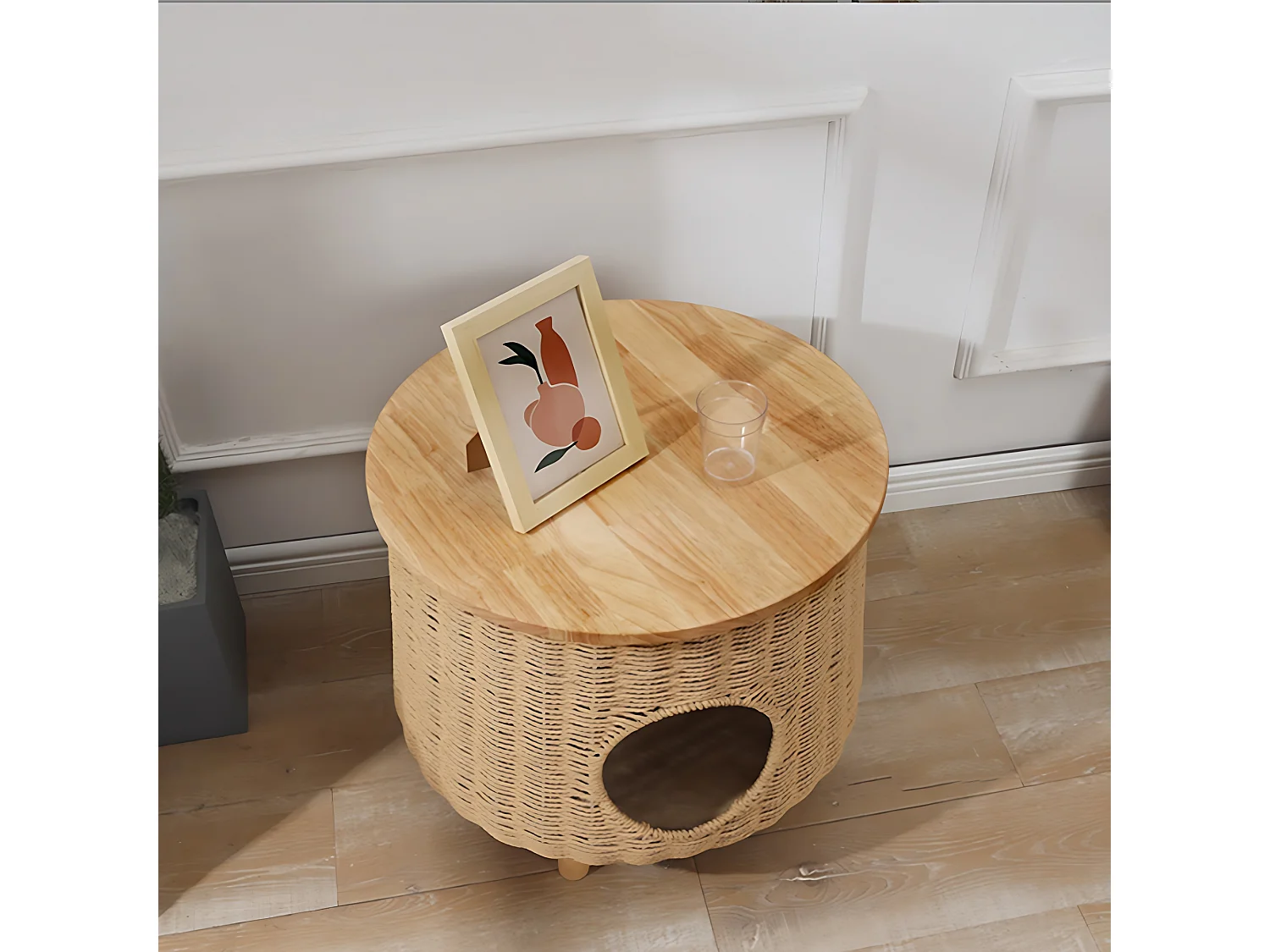 Arbre à Chat Grande Niches À Chat à Table terrasse en bois Tissé à la main multifonction 46x35,8cm