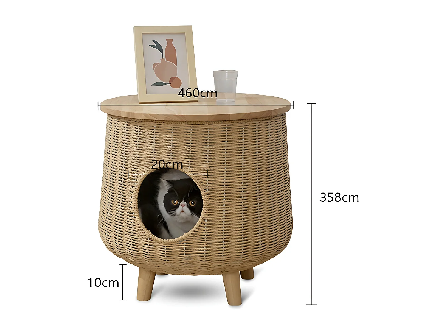 Arbre à Chat Grande Niches À Chat à Table terrasse en bois Tissé à la main multifonction 46x35,8cm