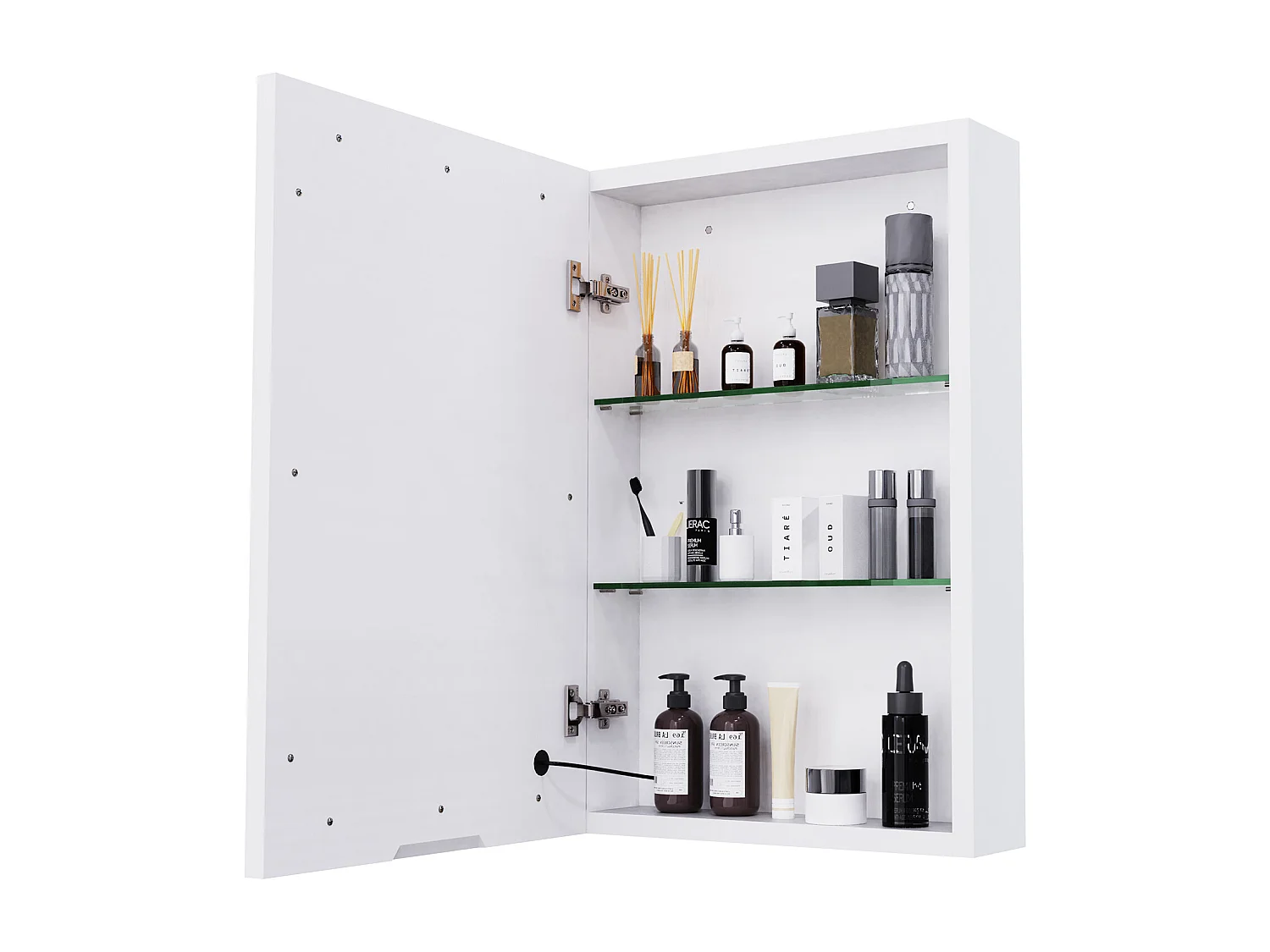 Badezimmerschrank zur Wandmontage mit Spiegel, LED, verstellbarem Regal - 70x15x60 cm Weiß