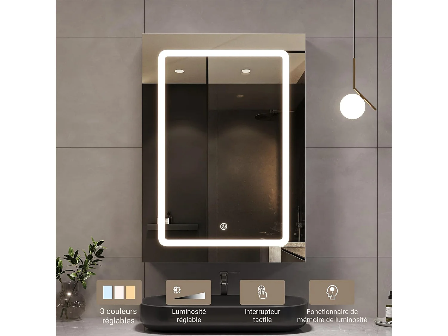 Badezimmerschrank zur Wandmontage mit Spiegel, LED, verstellbarem Regal - 70x15x60 cm Weiß