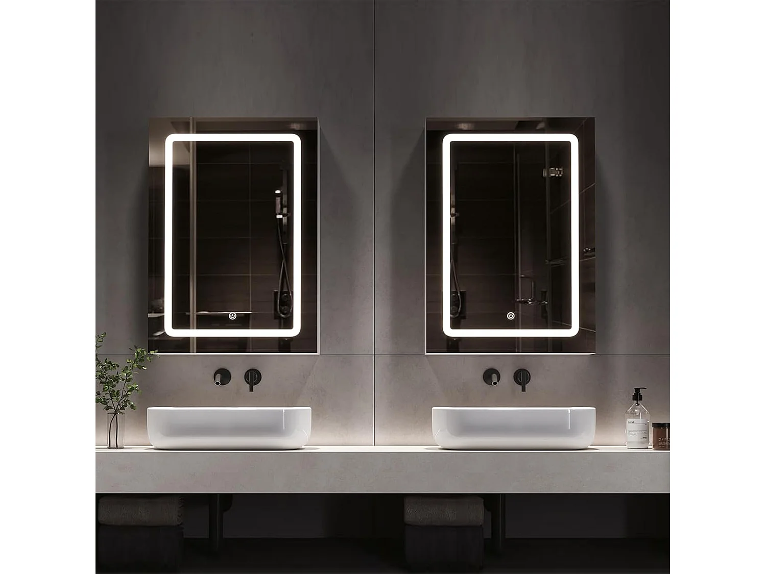 Badezimmerschrank zur Wandmontage mit Spiegel, LED, verstellbarem Regal - 70x15x60 cm Weiß