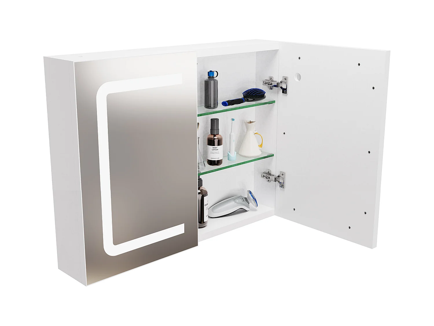 Armoire salle de bain suspendue miroir LED avec prise et interrupteur sensoriel - 80x13.5x60 cm