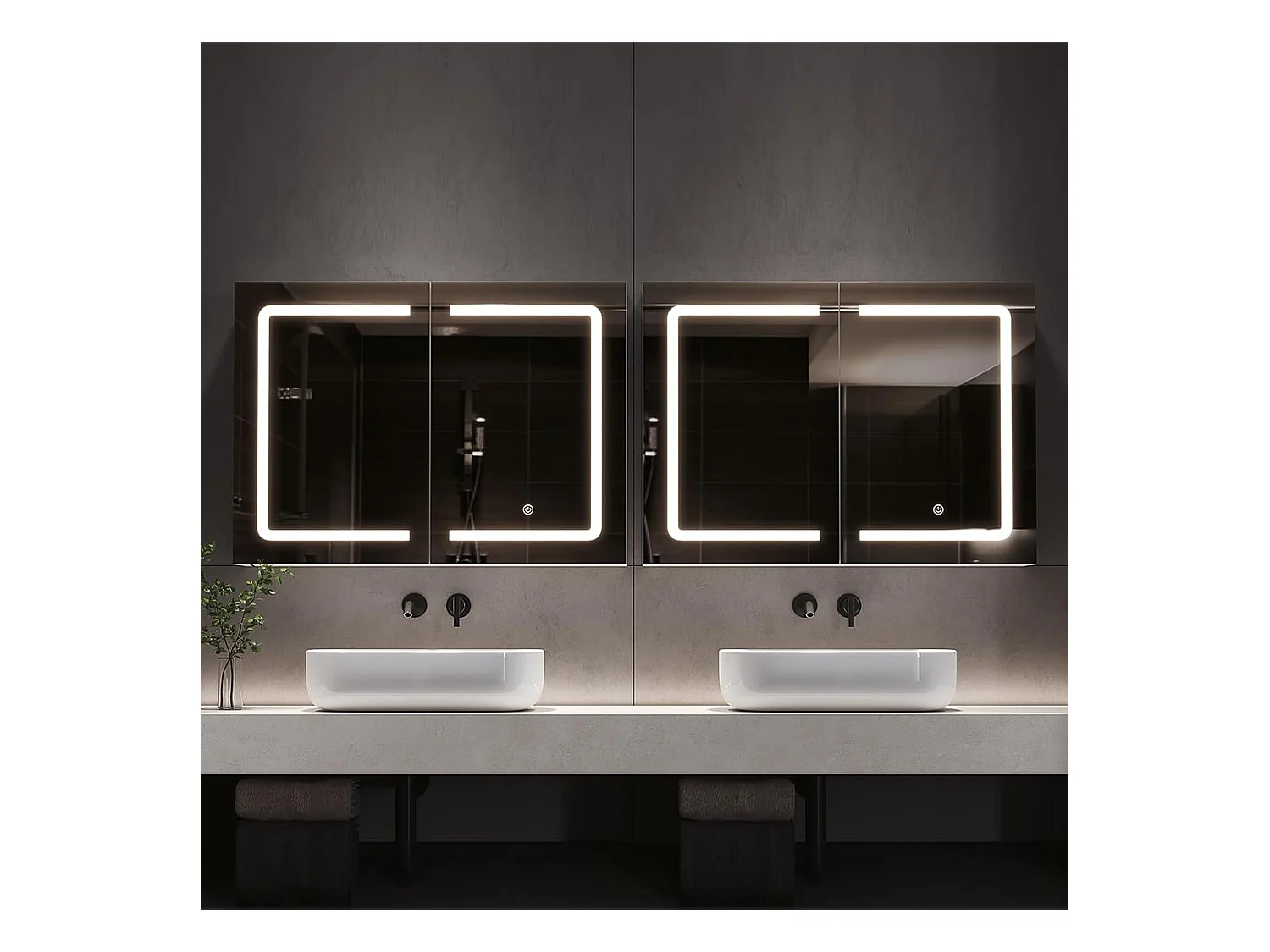 Armoire salle de bain suspendue miroir LED avec prise et interrupteur sensoriel - 80x13.5x60 cm
