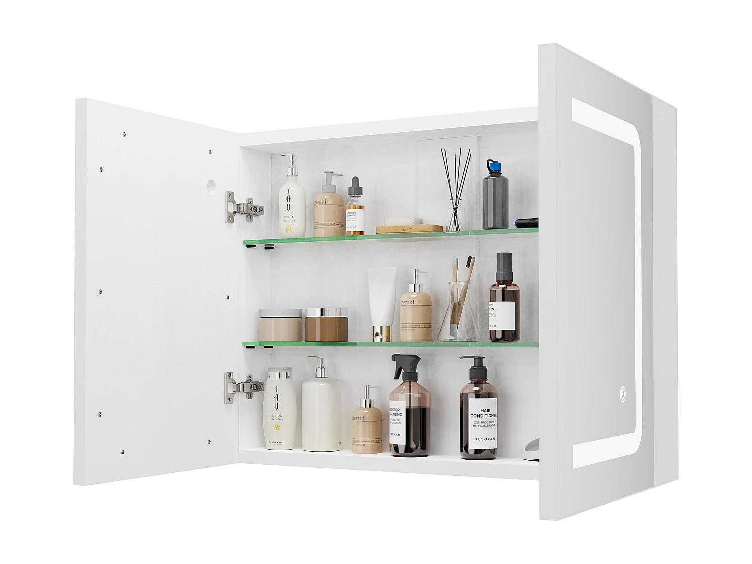 LED-Spiegel-Badezimmerschrank mit Stecker und Sensorschalter - 80x13,5x60 cm