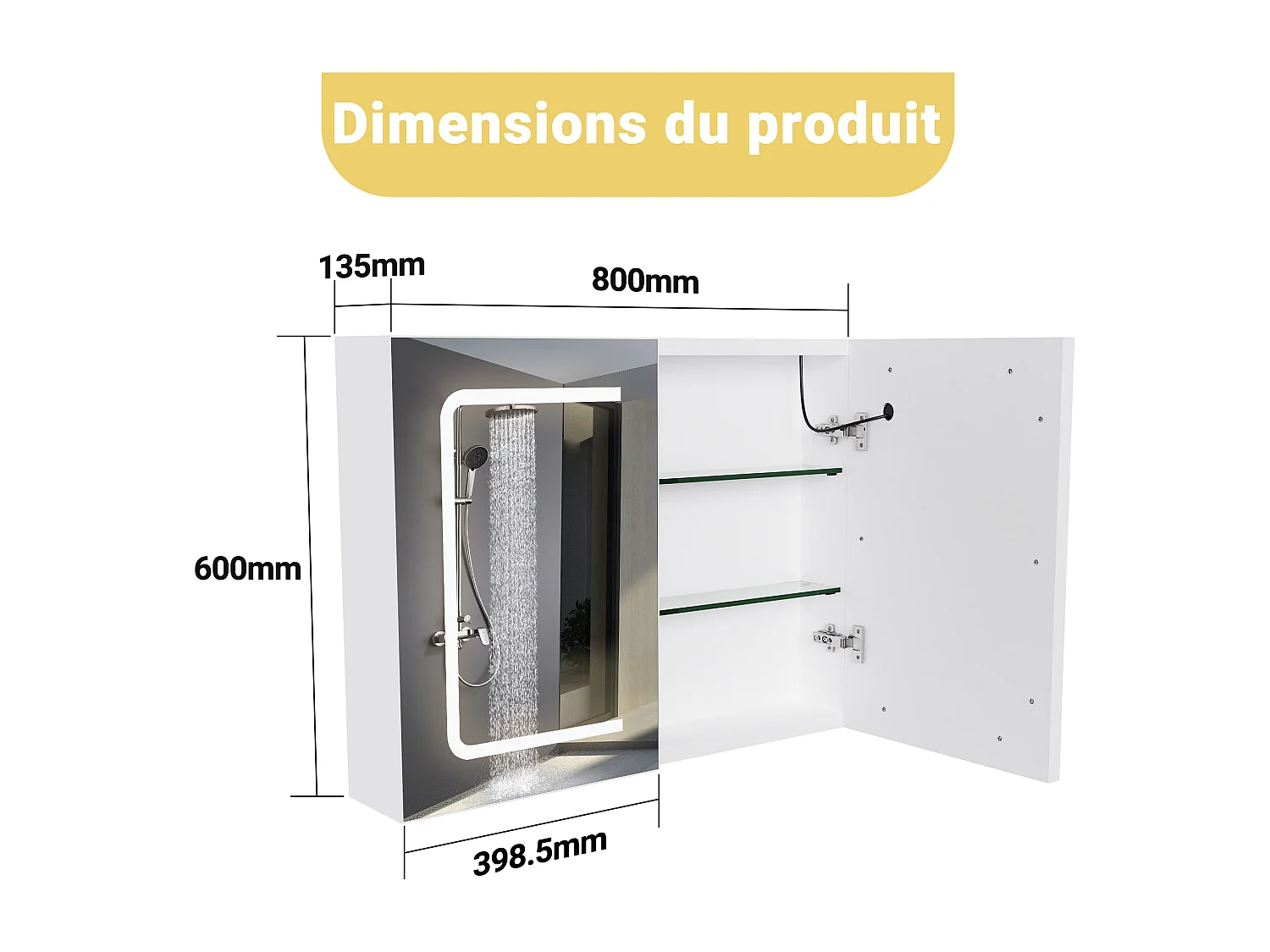 LED-Spiegel-Badezimmerschrank mit Stecker und Sensorschalter - 80x13,5x60 cm