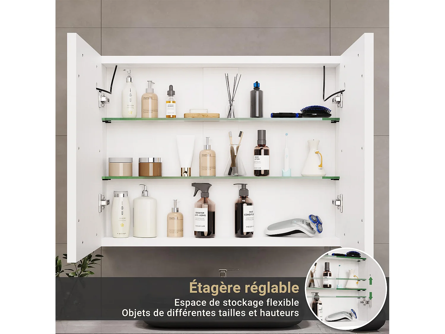 LED-Spiegel-Badezimmerschrank mit Stecker und Sensorschalter - 80x13,5x60 cm