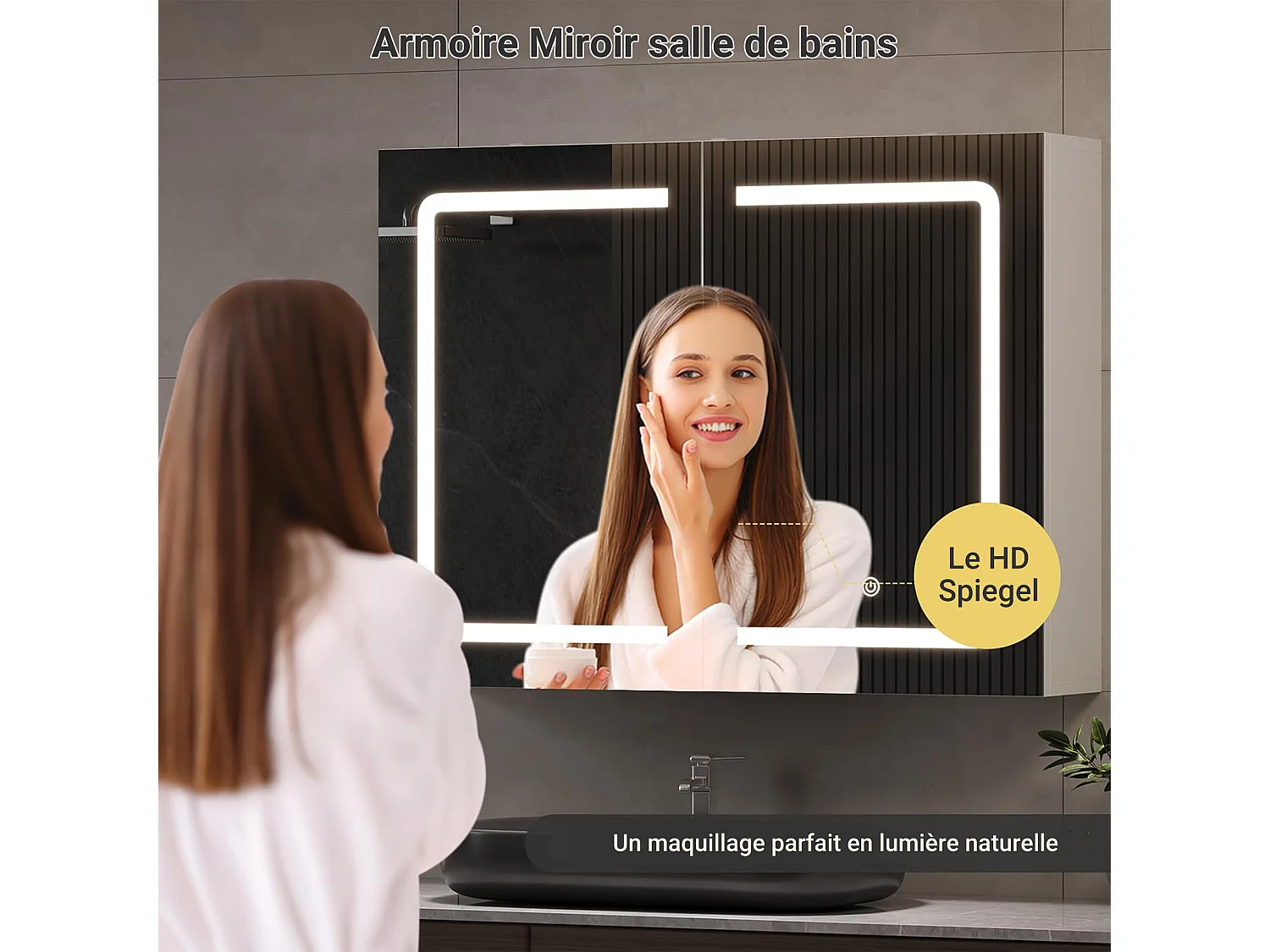 LED-Spiegel-Badezimmerschrank mit Stecker und Sensorschalter - 80x13,5x60 cm