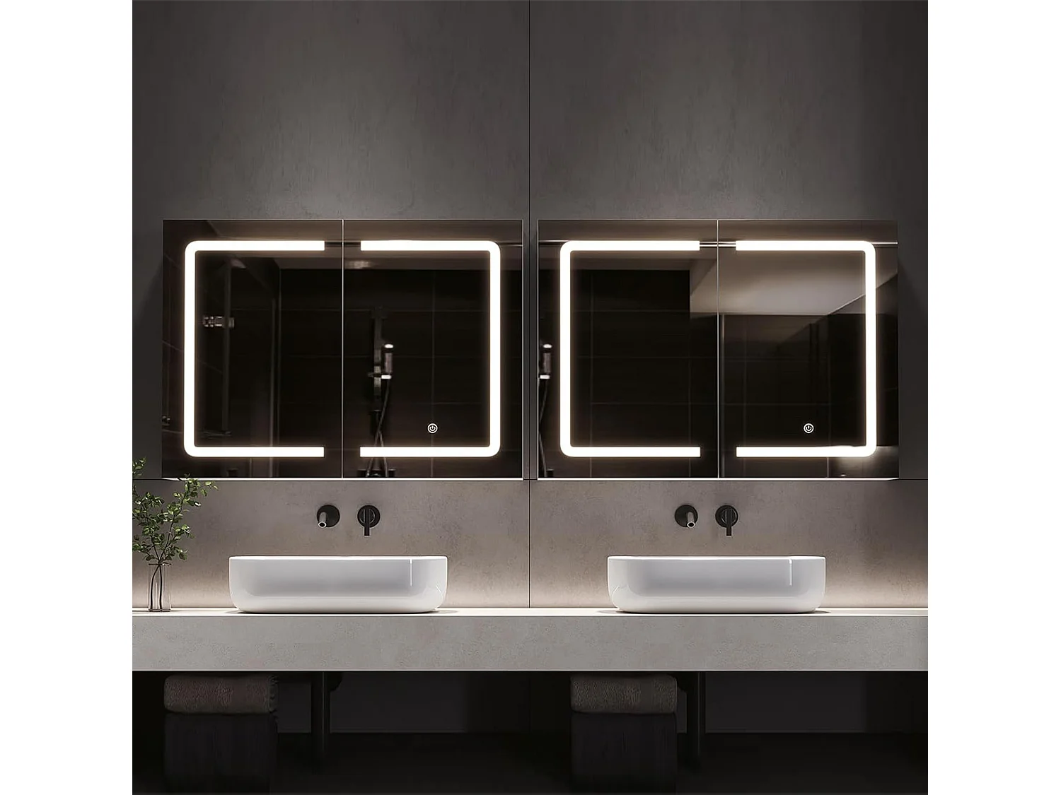 LED-Spiegel-Badezimmerschrank mit Stecker und Sensorschalter - 80x13,5x60 cm