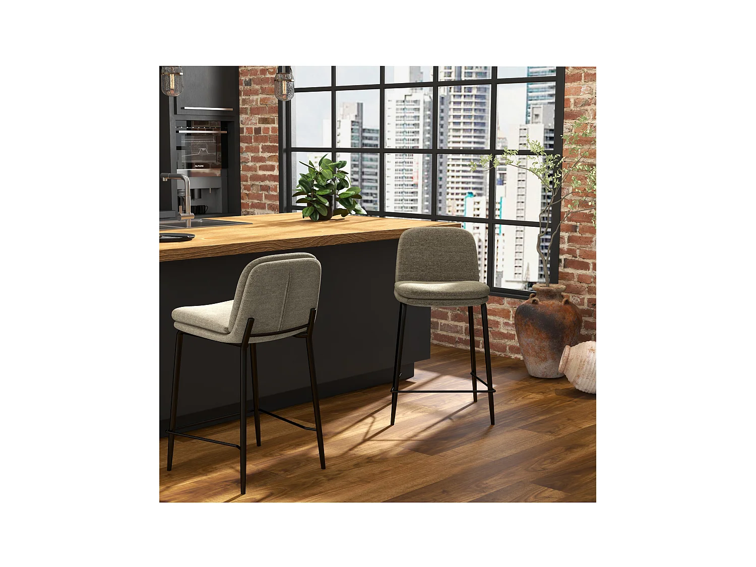 NOLAN-Silla de bar de tela Luxury Marron (x2)