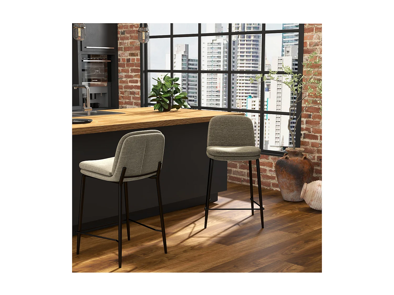 NOLAN-Silla de bar de tela Luxury Marron (x2)