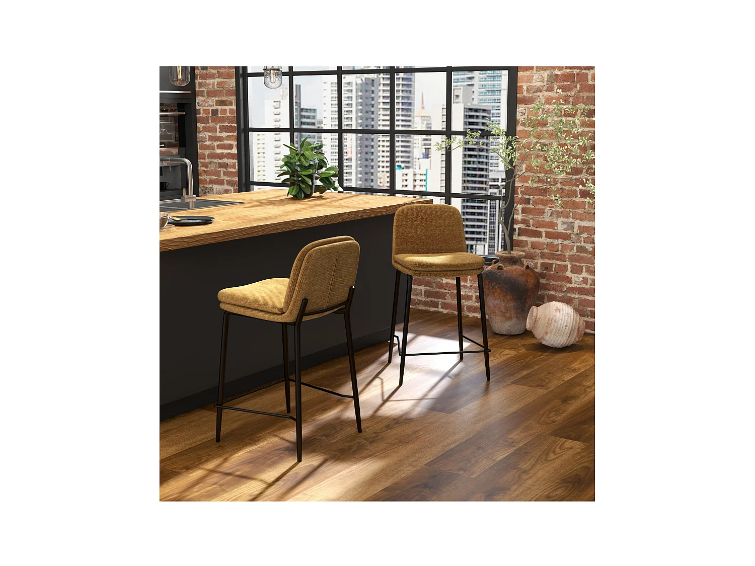 NOLAN-Silla de bar de tela Luxury Mostaza (x2)