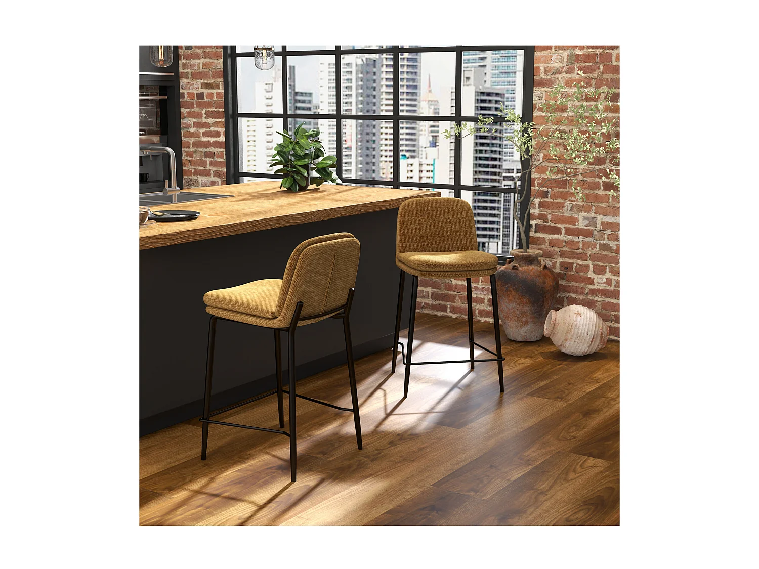 NOLAN-Silla de bar de tela Luxury Mostaza (x2)