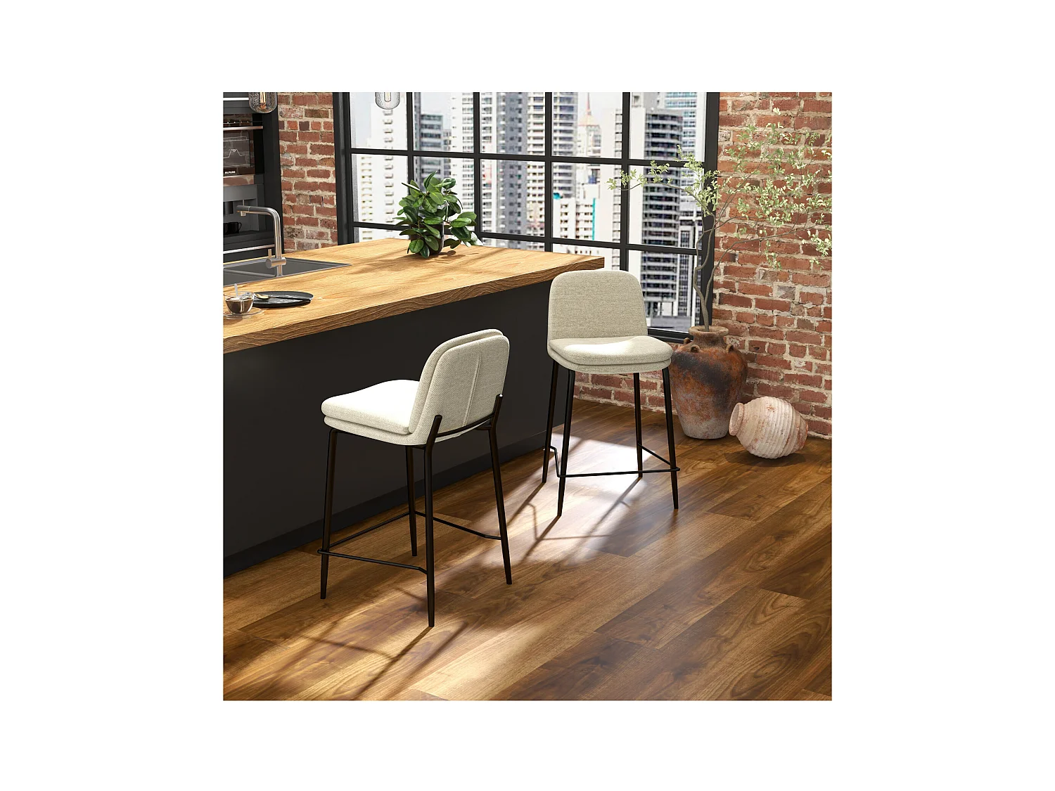 NOLAN-Silla de bar de tela Luxury Beige (x2)