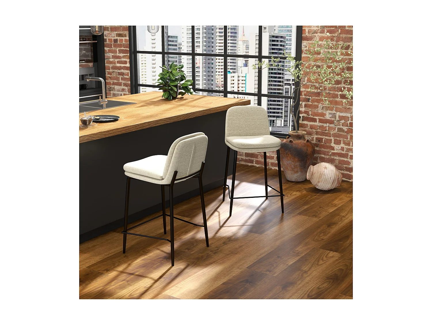 NOLAN-Silla de bar de tela Luxury Beige (x2)