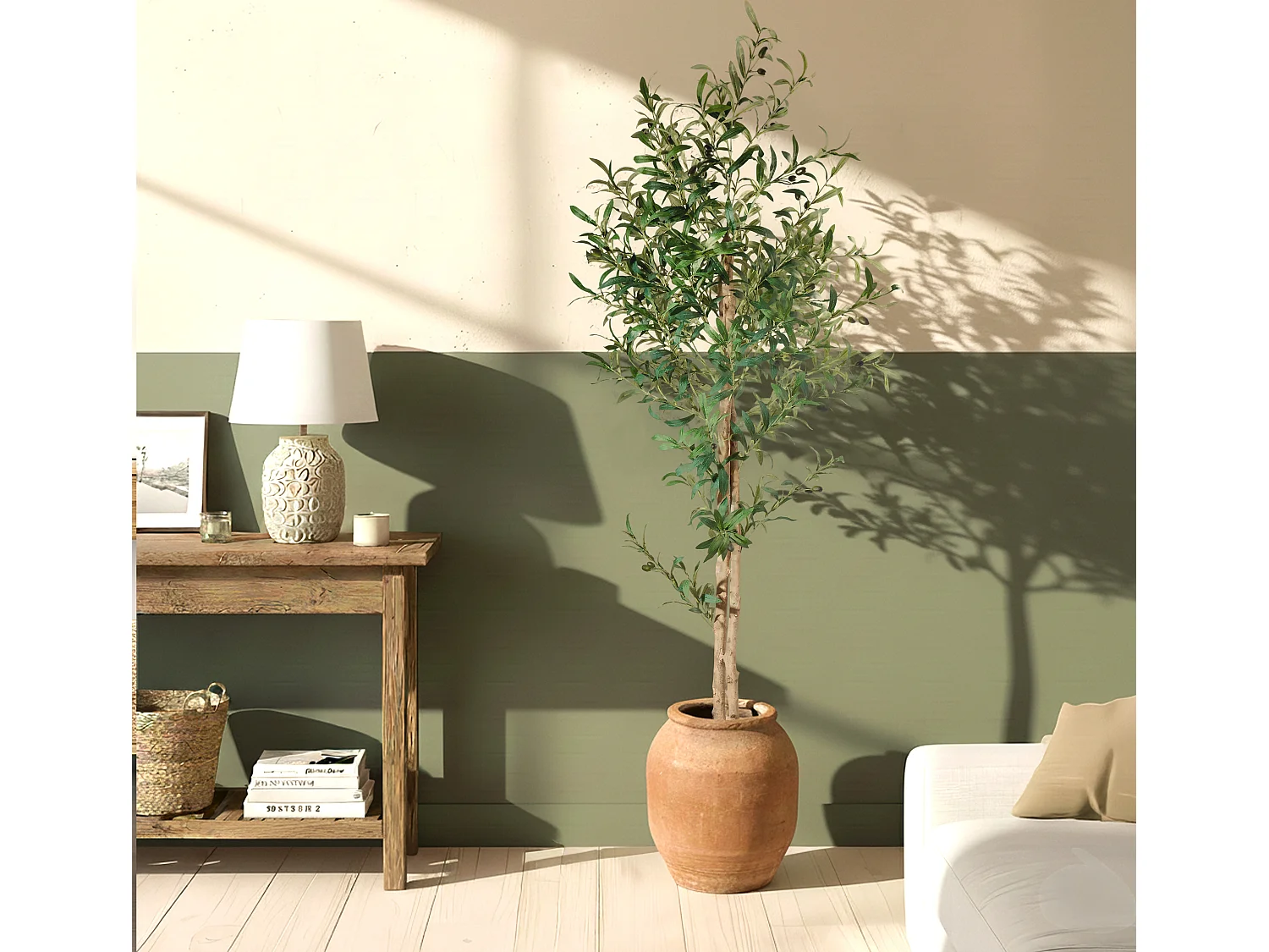 Planta artificial para Salón comedor en Verde 60x60x175cm Olivo