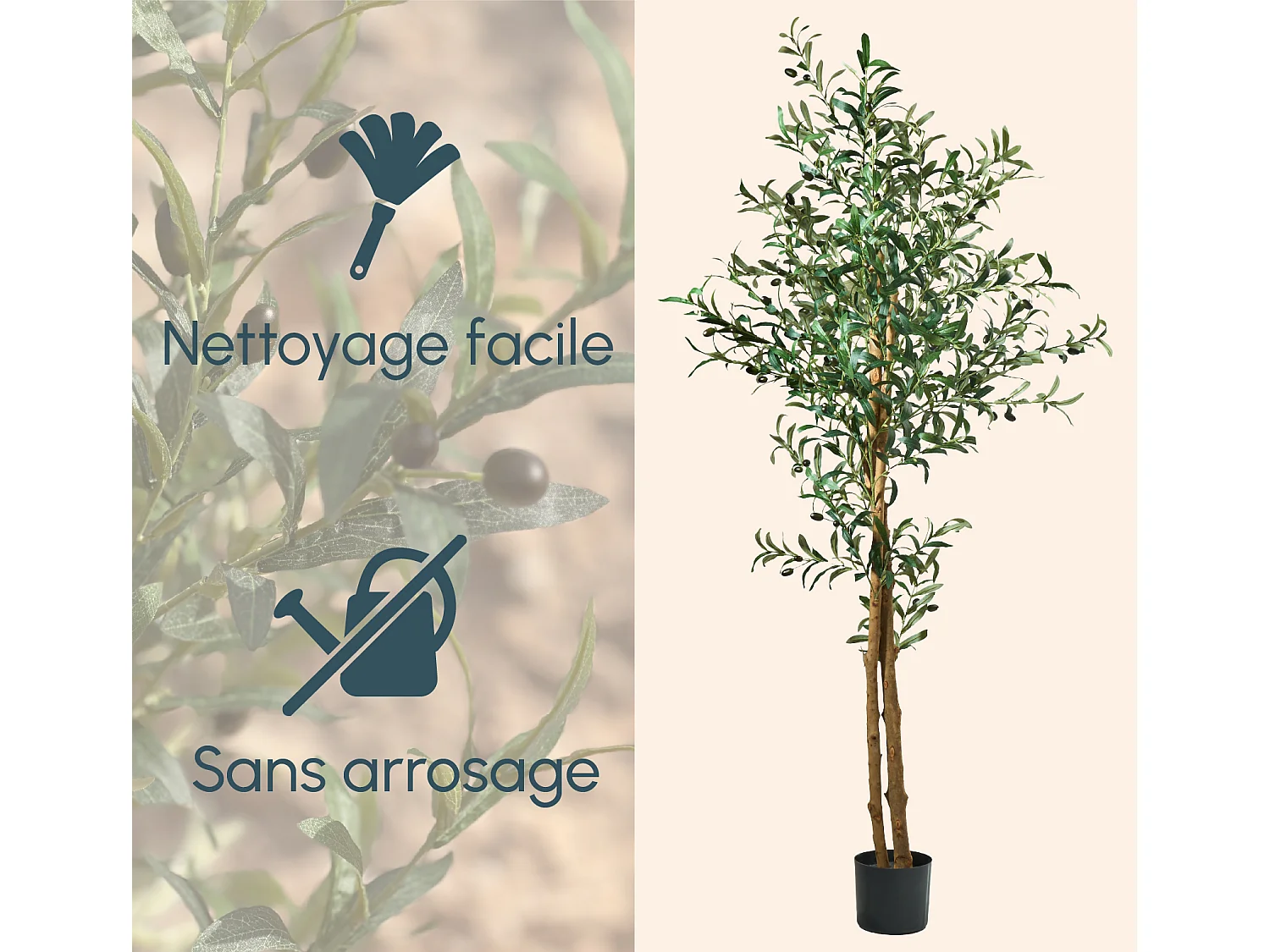 Planta artificial para Salón comedor en Verde 60x60x175cm Olivo