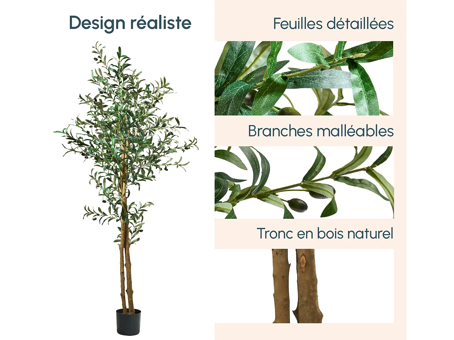 Planta artificial para Salón comedor en Verde 60x60x175cm Olivo