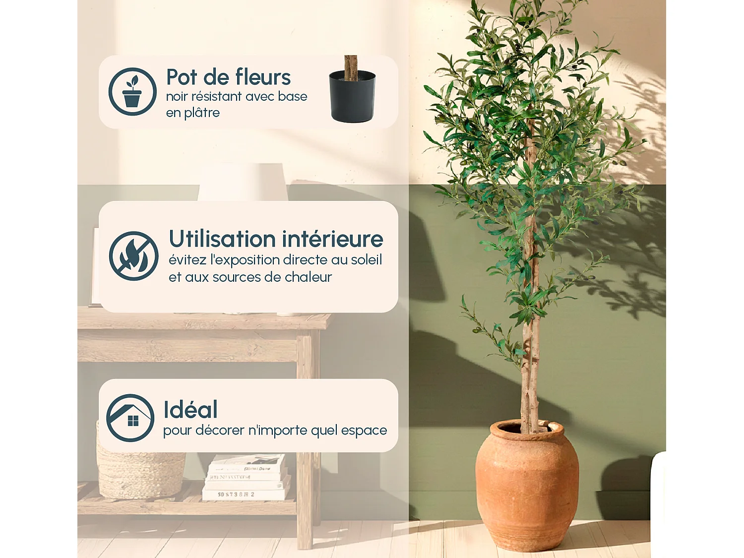 Planta artificial para Salón comedor en Verde 60x60x175cm Olivo