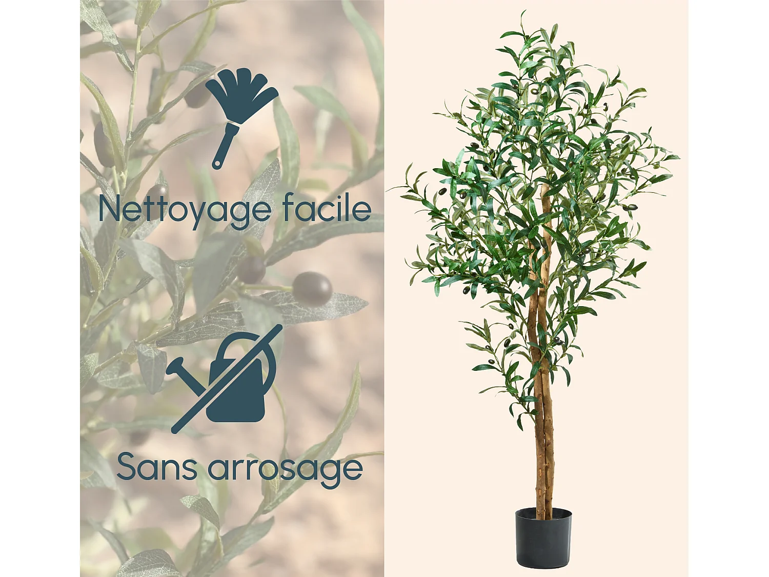 Planta artificial para Salón comedor en Verde 60x60x145cm Olivo