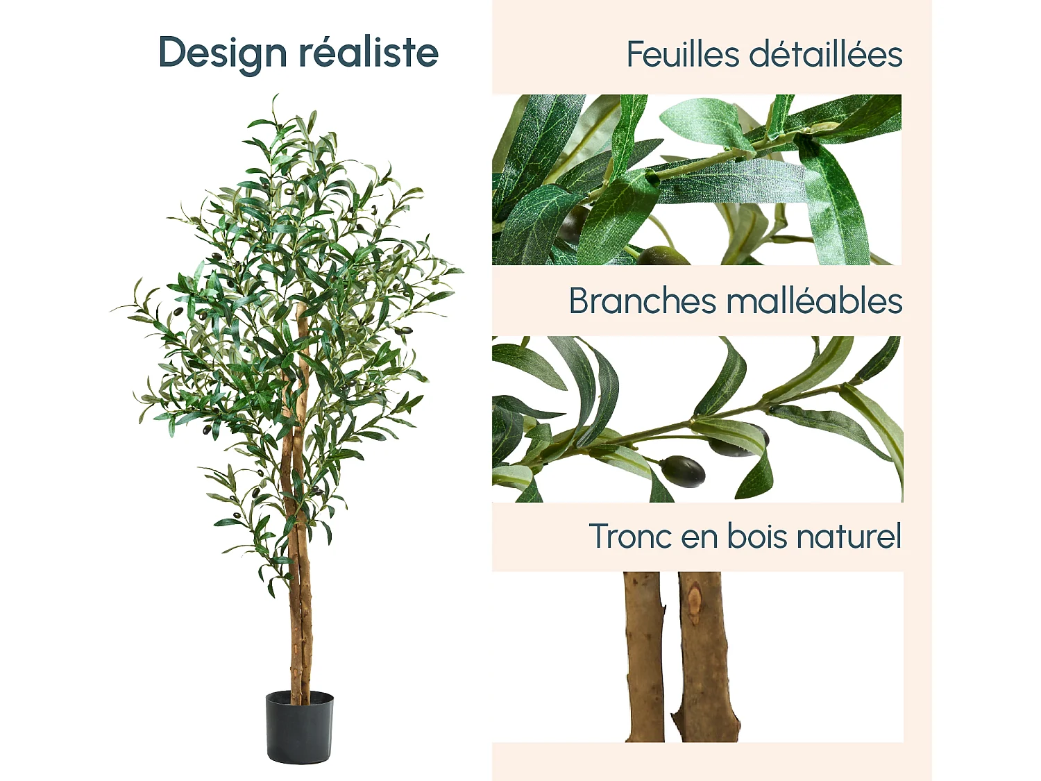 Planta artificial para Salón comedor en Verde 60x60x145cm Olivo