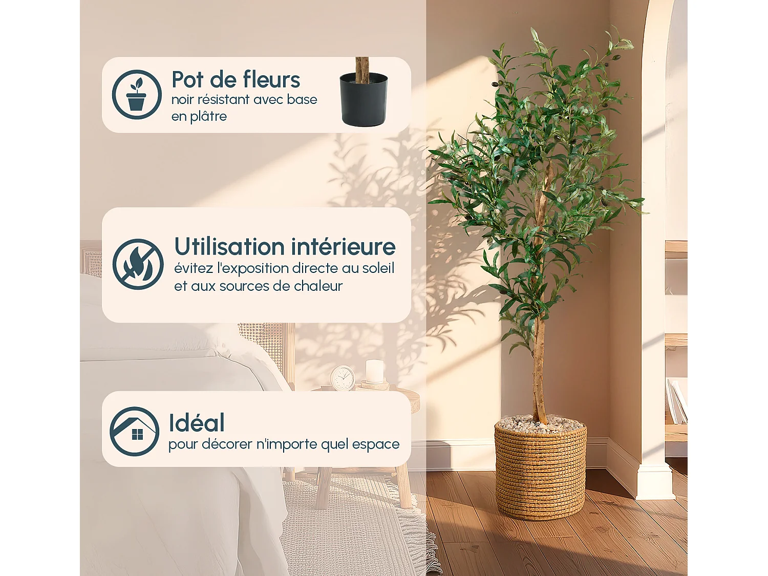 Planta artificial para Salón comedor en Verde 60x60x145cm Olivo