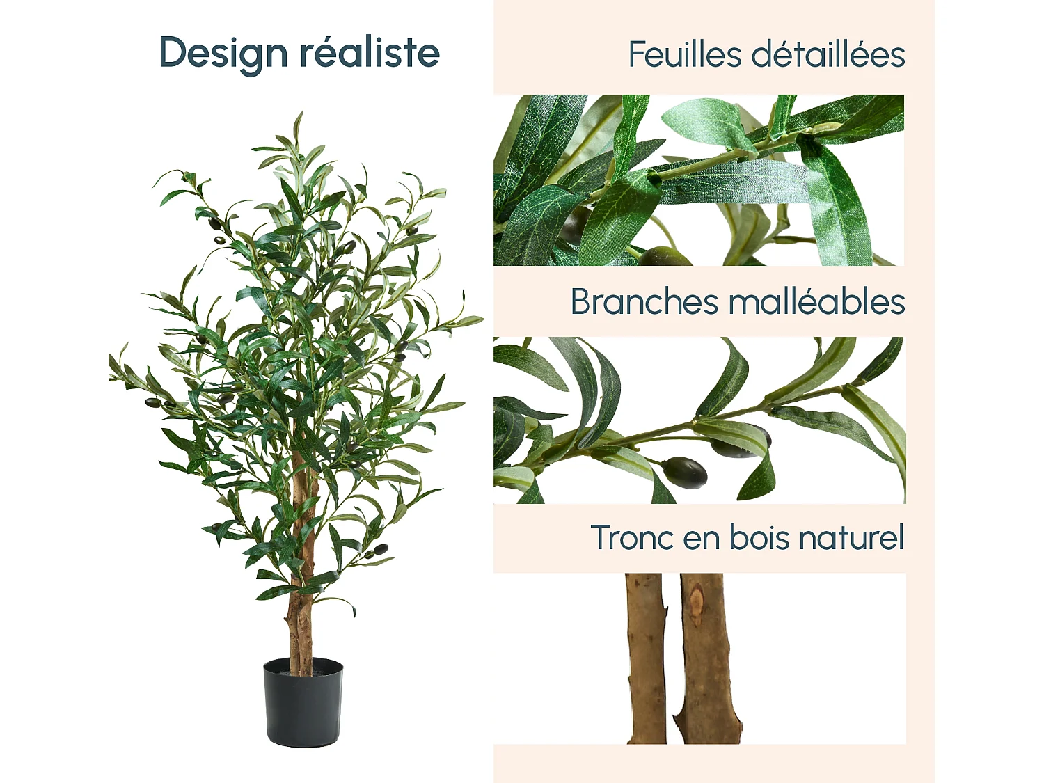 Planta artificial para Salón comedor en Verde 60x60x100cm Olivo