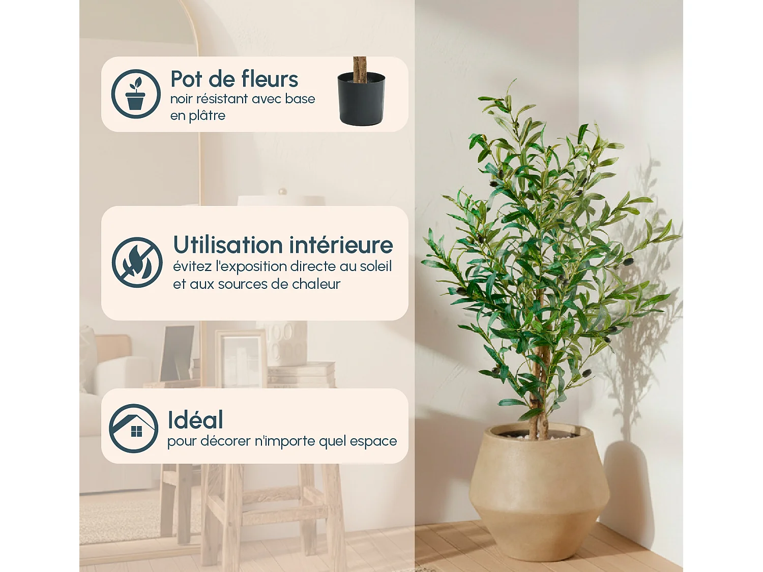 Planta artificial para Salón comedor en Verde 60x60x100cm Olivo