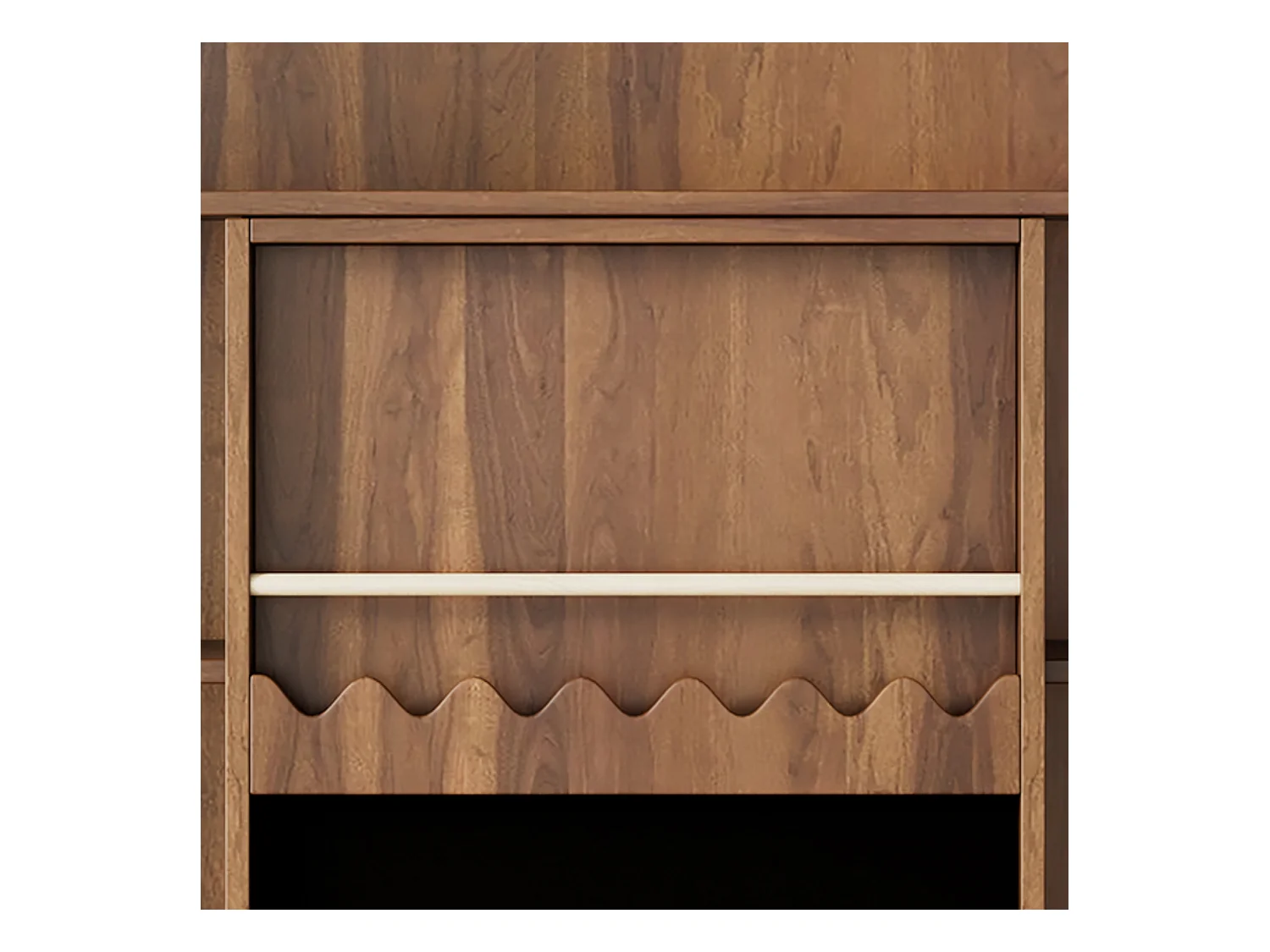 Bibliothèque couleur noyer avec porte coulissante, tableau noir et 9 étagères ouvertes, MDF