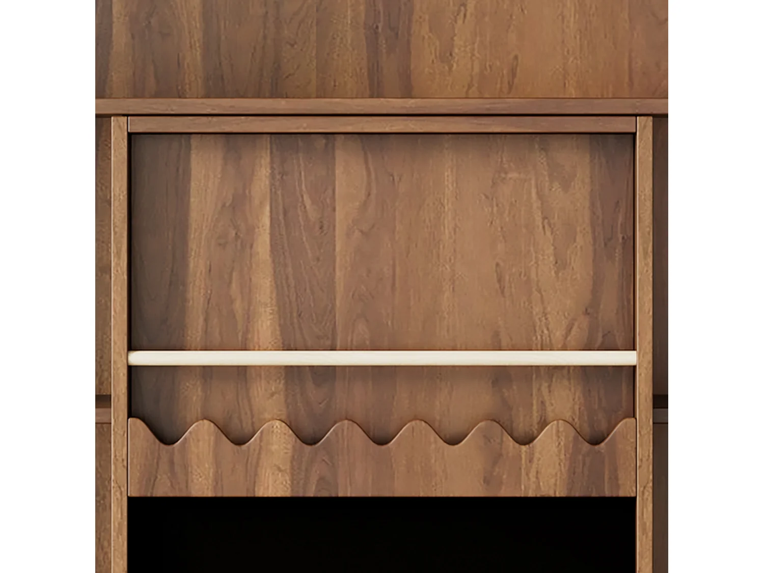 Bibliothèque couleur noyer avec porte coulissante, tableau noir et 9 étagères ouvertes, MDF