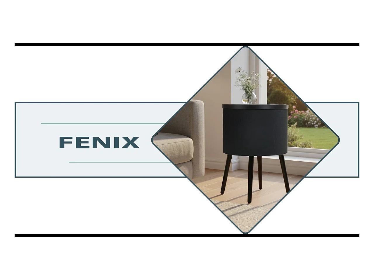 Table enceinte pour Salon Salle à manger en Noir et Sonoma avec LED 42x42x61cm Fenix