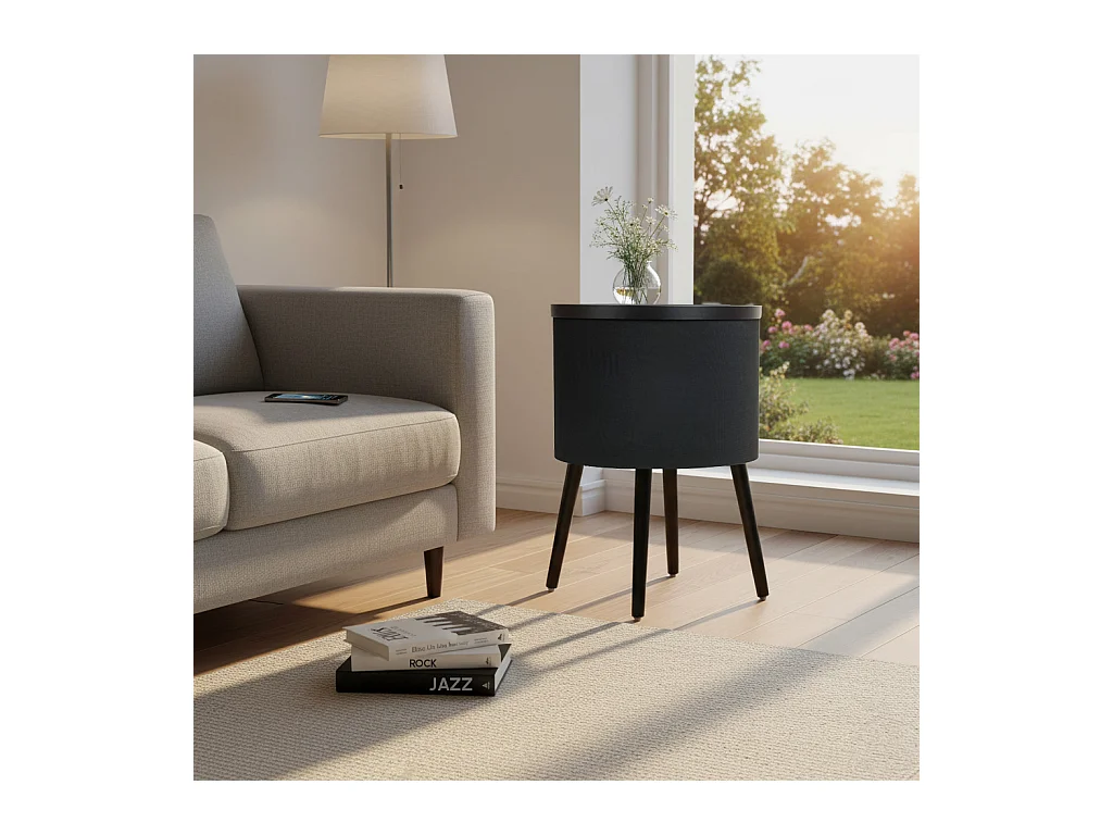 Mesa altavoz para Salón comedor en Negro y Sonoma con LED 42x42x61cm Fenix