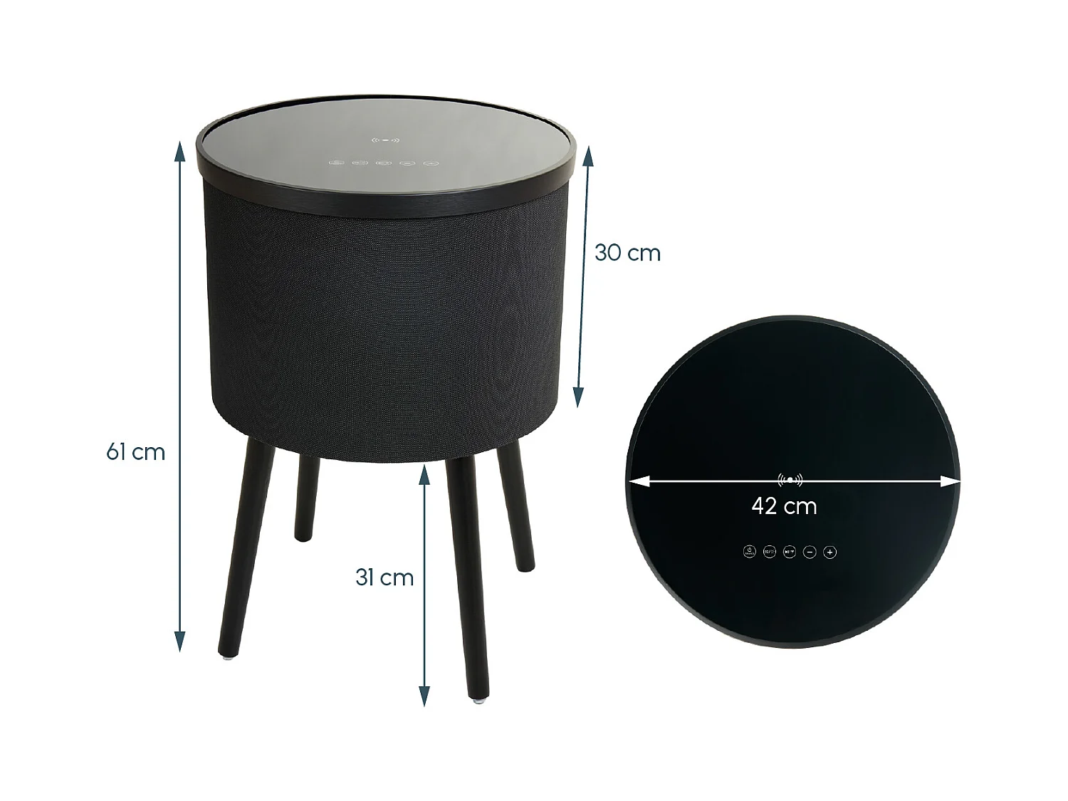 Mesa altavoz para Salón comedor en Negro y Sonoma con LED 42x42x61cm Fenix