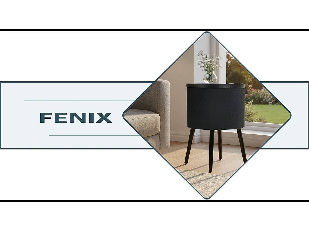 Mesa altavoz para Salón comedor en Negro y Sonoma con LED 42x42x61cm Fenix