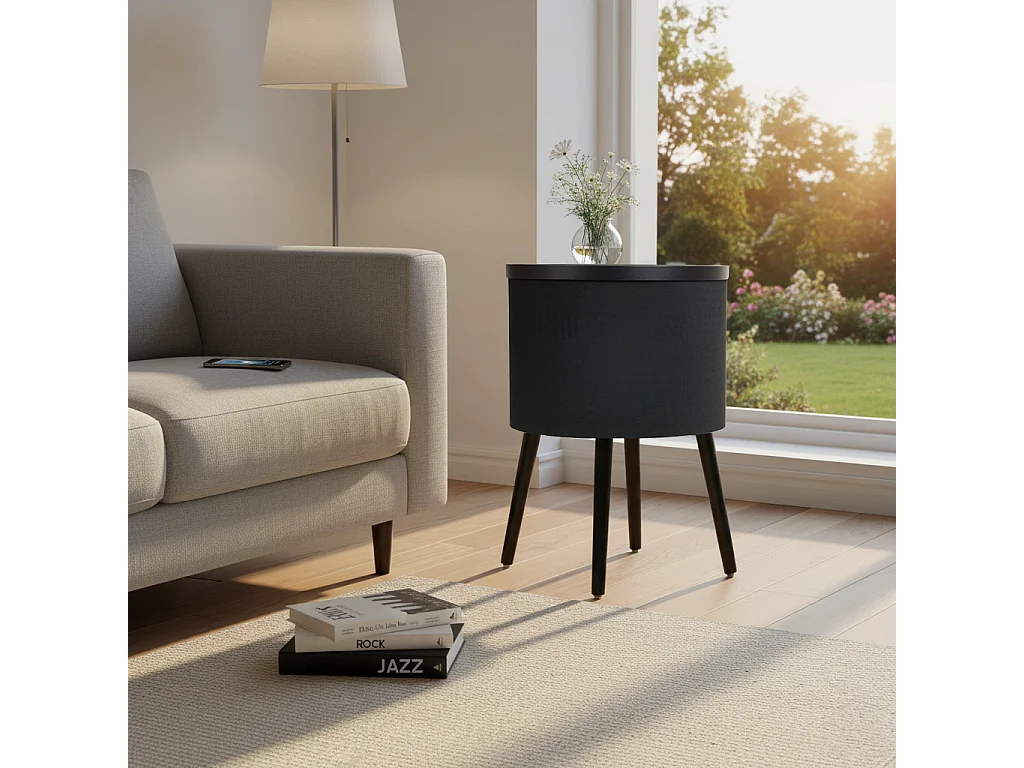 Mesa altavoz para Salón comedor en Negro y Sonoma con LED 42x42x61cm Fenix