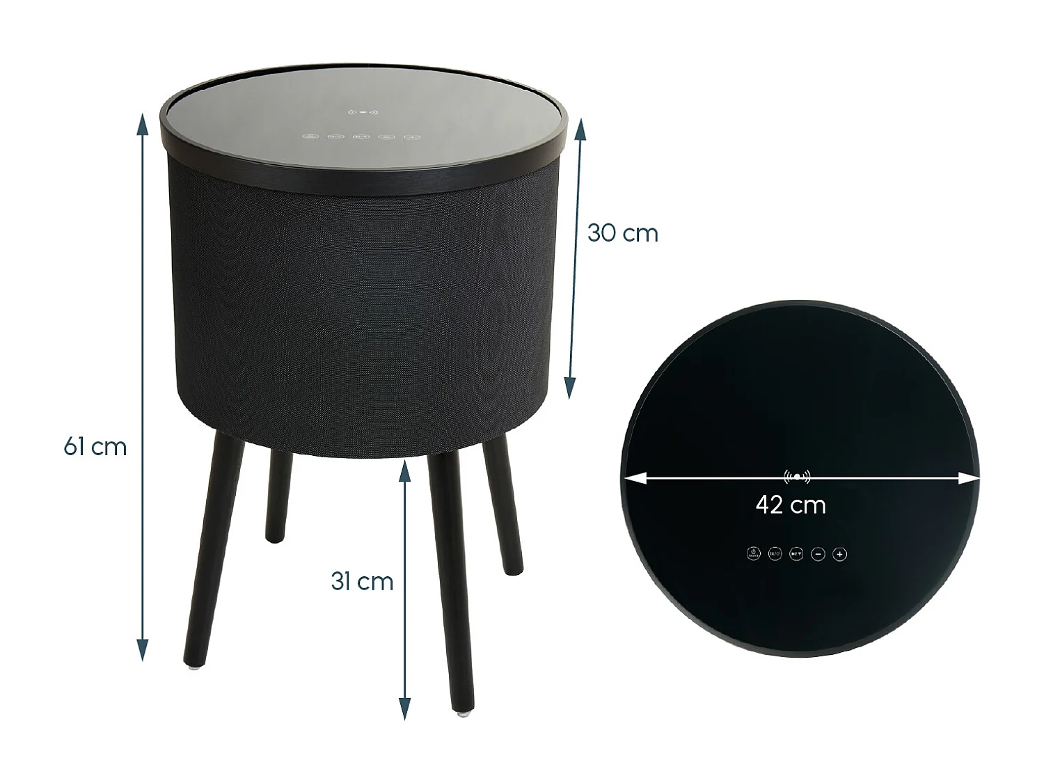 Mesa altavoz para Salón comedor en Negro y Sonoma con LED 42x42x61cm Fenix